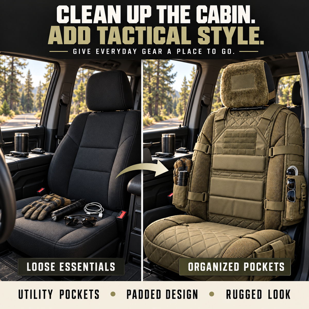 🚙 Durable Tactical Truck Seat Cover✨ Storage, Protection & All-Day Comfort
