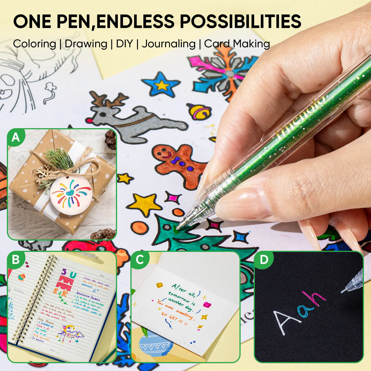 🔥Hot Selling Retractable Glitter Sparkle Gel Pens 1.0mm Fine Tip, Large Capacity Gel Pen Set for Art Journal & Hand Lettering