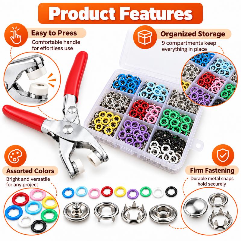 Seamless Stitching Sewing Kit-100Pcs Invisible Colored Metal Buckle & Manual Pressure Pliers 🔧