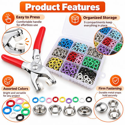 Seamless Stitching Sewing Kit-100Pcs Invisible Colored Metal Buckle & Manual Pressure Pliers 🔧
