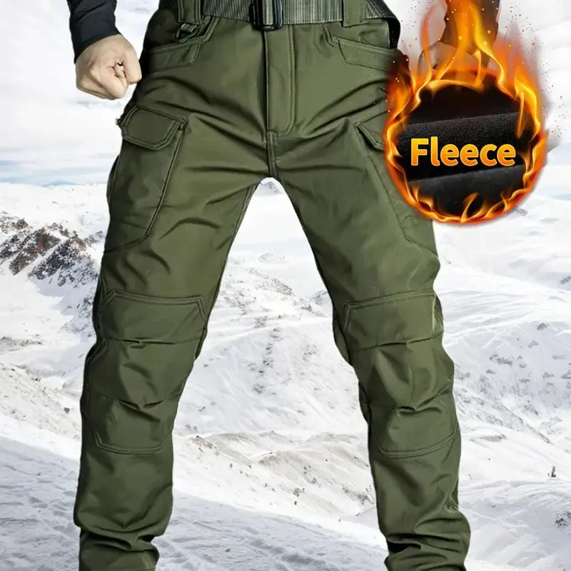 HOMUG Men's Fleece-Lined Tactical Cargo Pants, Windproof Warm Work Pants with Multi-Pockets, 320g Fabric, Regular Fit Outdoor Pants for Fall & Winter