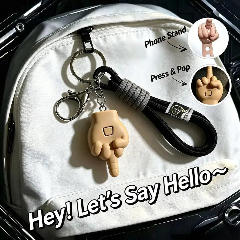 👆 Funny Pop-Up Gesture Keychain – Phone Stand & Lanyard Set 🔑📱