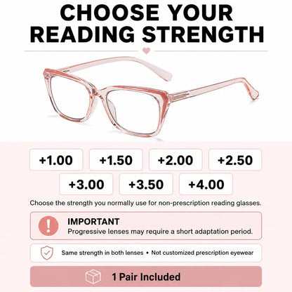 Progressive Photochromic Readers for Women, Pink Square Multifocal Reading Glasses 🕶️