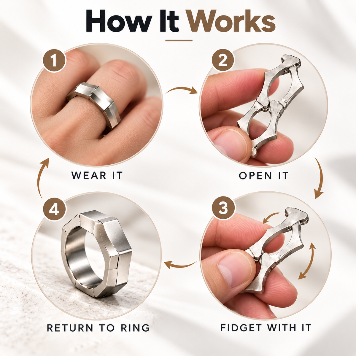 💍 Transformable Geometric Fidget Ring ✨ Wear It, Open It & Fidget Anywhere