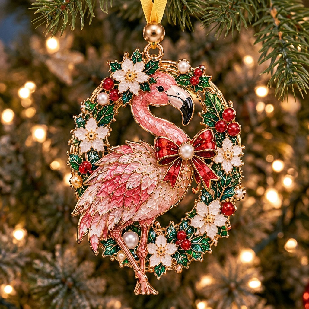 Flamingo Holly Wreath XR2210014CL Christmas Ornament