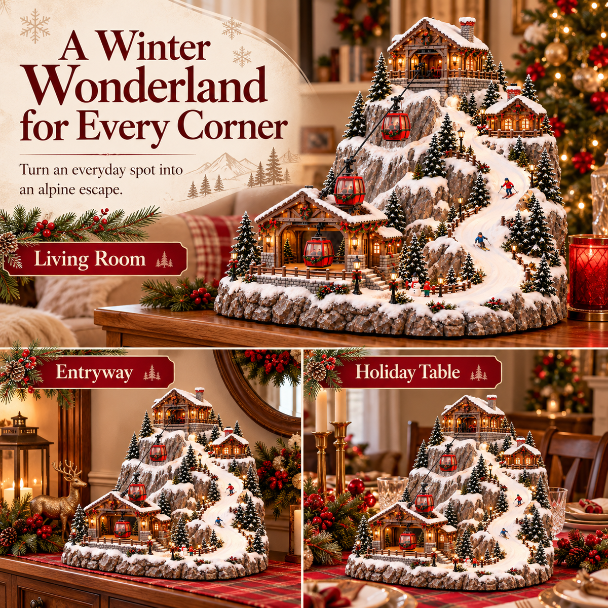 🏔️ Alpine Christmas Ski Village™ – Festive Mountain Holiday Display