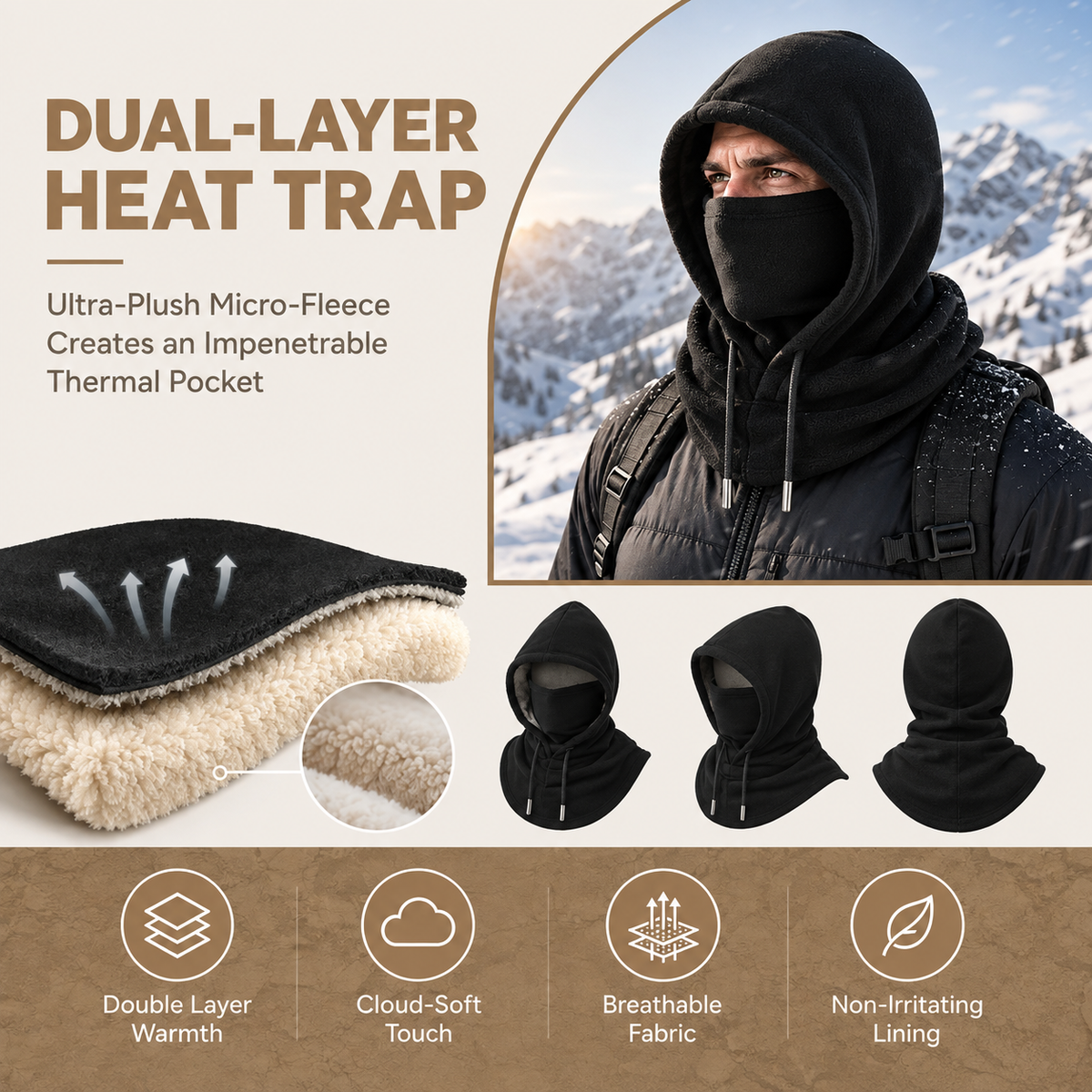 49% OFF! 🔥3-in-1 Warm Winter Sherpa Hood – Face & Neck Protection