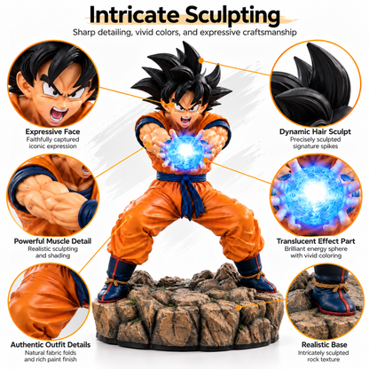 ⚡ Epic Energy Battle Figure – Dynamic Collectible Statue with Glowing Power Effect & Rocky Display Base
