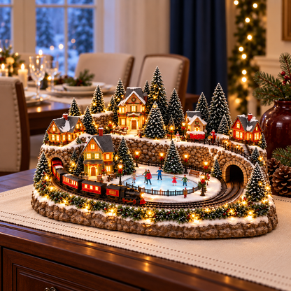 🚂🎄 Whimsical Light-Up Christmas Village — Animated Holiday Tabletop Decor