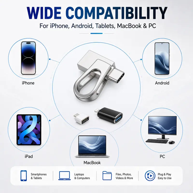 💎2-in-1 dual-interface flash drive—featuring high-speed USB 3.0 data transfer and compatibility with all Android, iOS, and HarmonyOS smartphones and computers.😱