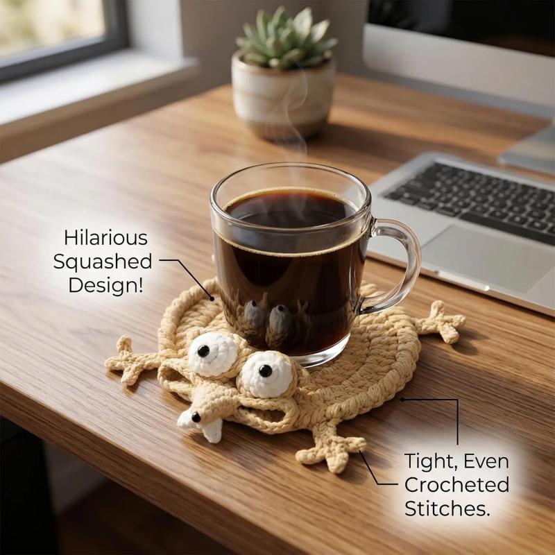 Hand Crochet 3D Squirrel Coaster, Cute Decor & Coffee Lover Gift