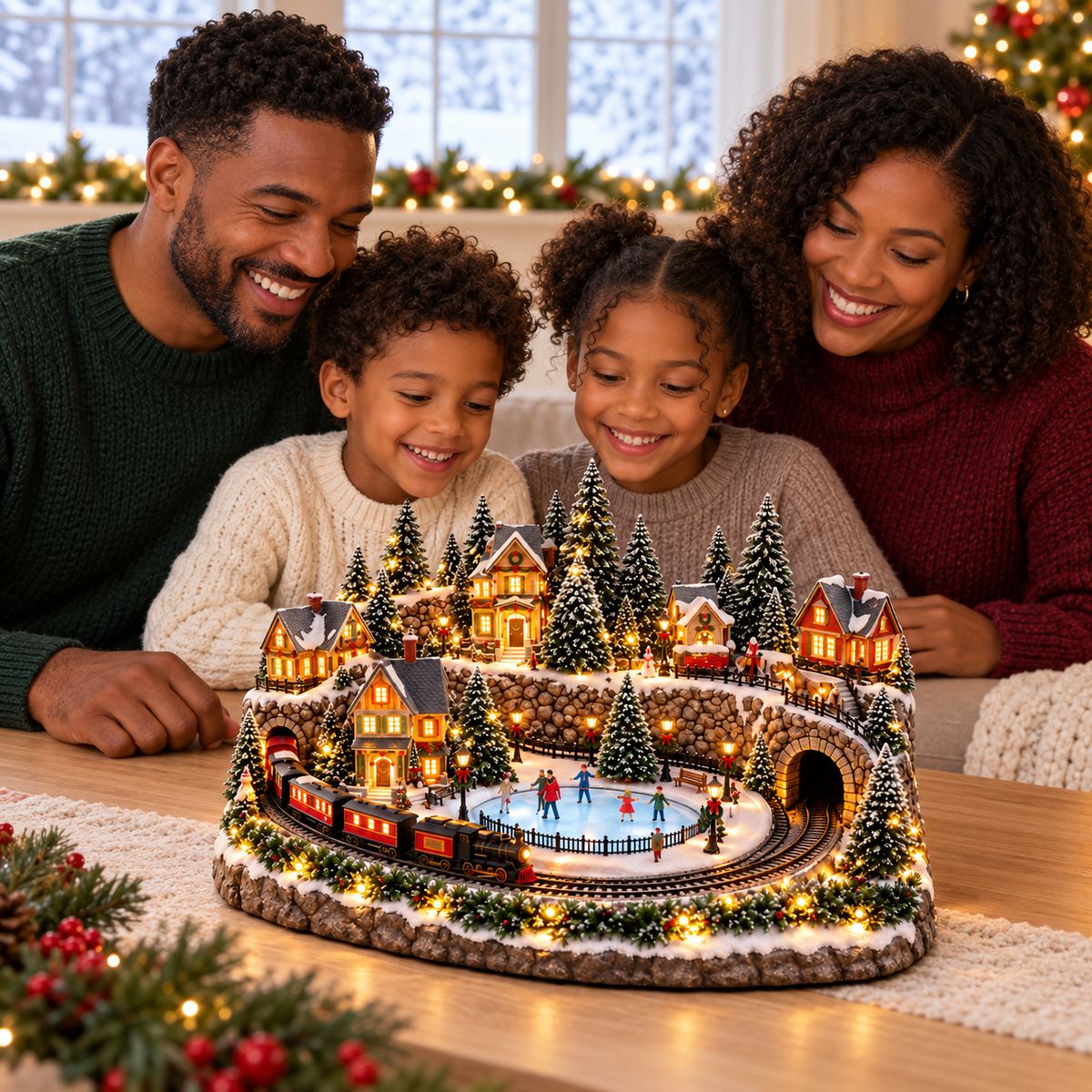 🚂🎄 Whimsical Light-Up Christmas Village — Animated Holiday Tabletop Decor