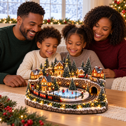 🚂🎄 Whimsical Light-Up Christmas Village — Animated Holiday Tabletop Decor