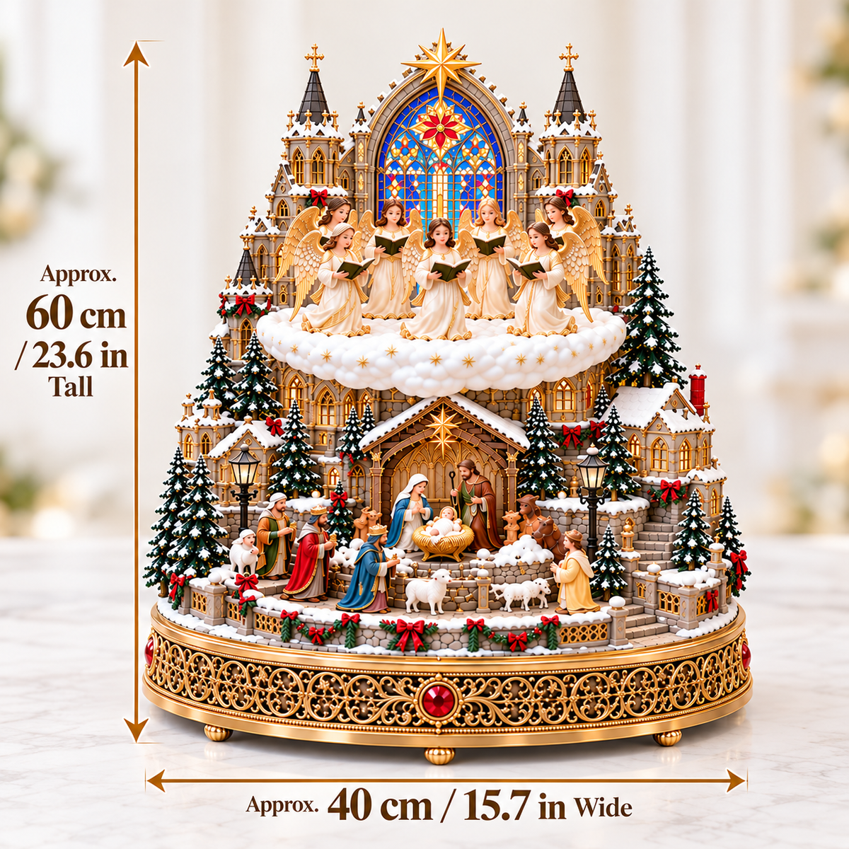 👼 Rotating Angel Choir Nativity Village | Lighted Christmas Centerpiece