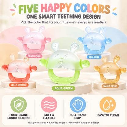🐰 360° Food-Grade Silicone Bunny Teether – Full-Hand Easy-Grip Design