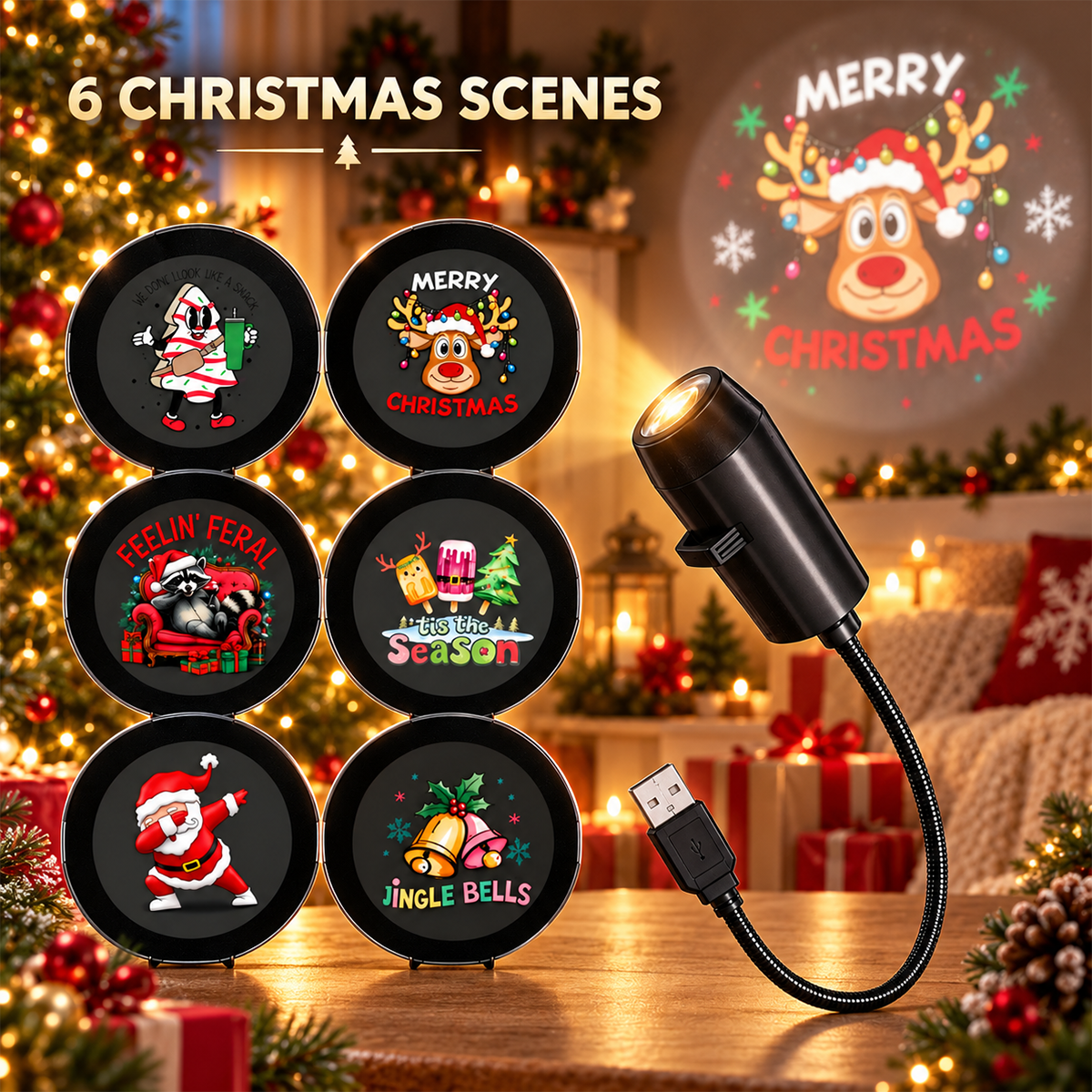 USB Holiday Projector With Changing Scenes for Festive Family Gatherings