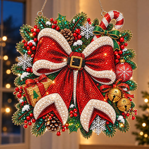 Christmas Bow Wreath Diamond Art Ornament Kit – Sparkling DIY Holiday Hanging Decor