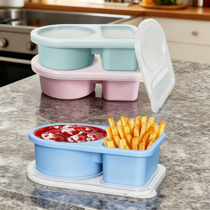 Leakproof Silicone Divided Condiment Cup, Reusable Portable Snack Box for Travel Picnic Kids Lunch