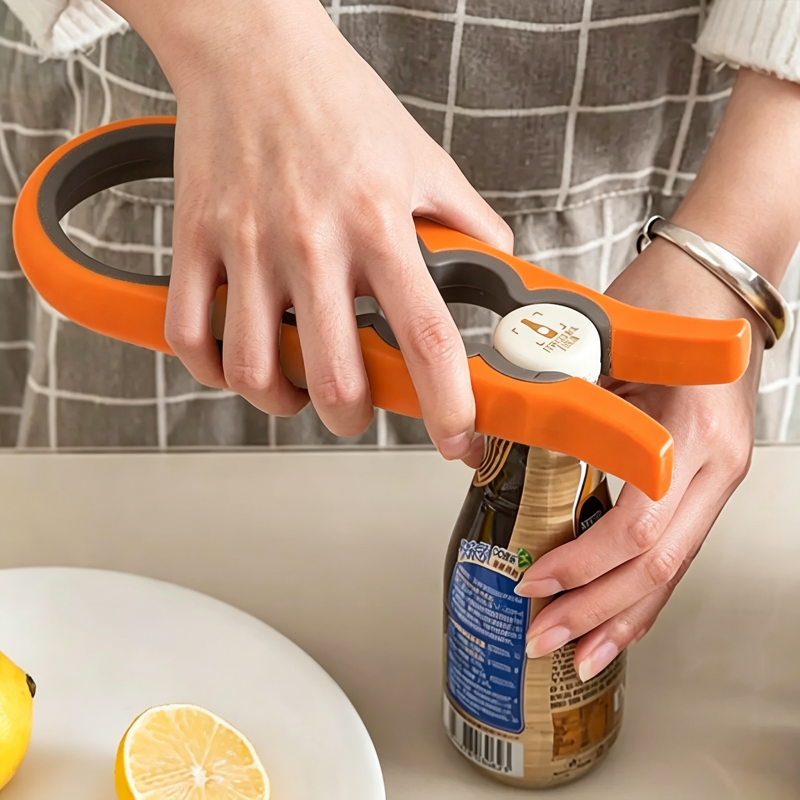 4 in 1 Multi Function Jar Bottle Opener Non Slip Silicone Grip Lid Remover Tool for Kitchen Pickle Jars Soda Water Bottles