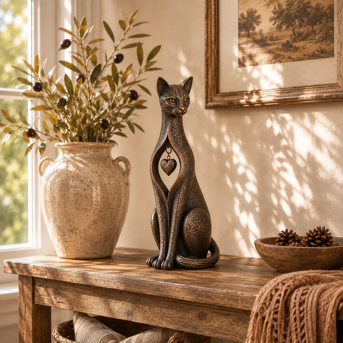 🐱 ❤️Last Day 50% OFF – Heritage Heart Cat SculptureTM | Vintage Metal Keepsake for Cat Lovers