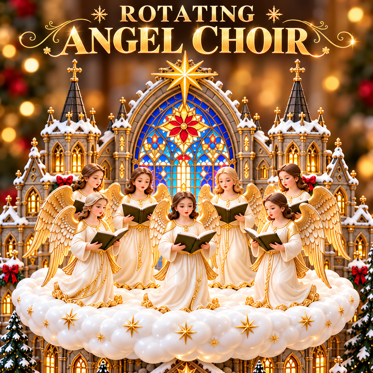 👼 Rotating Angel Choir Nativity Village | Lighted Christmas Centerpiece