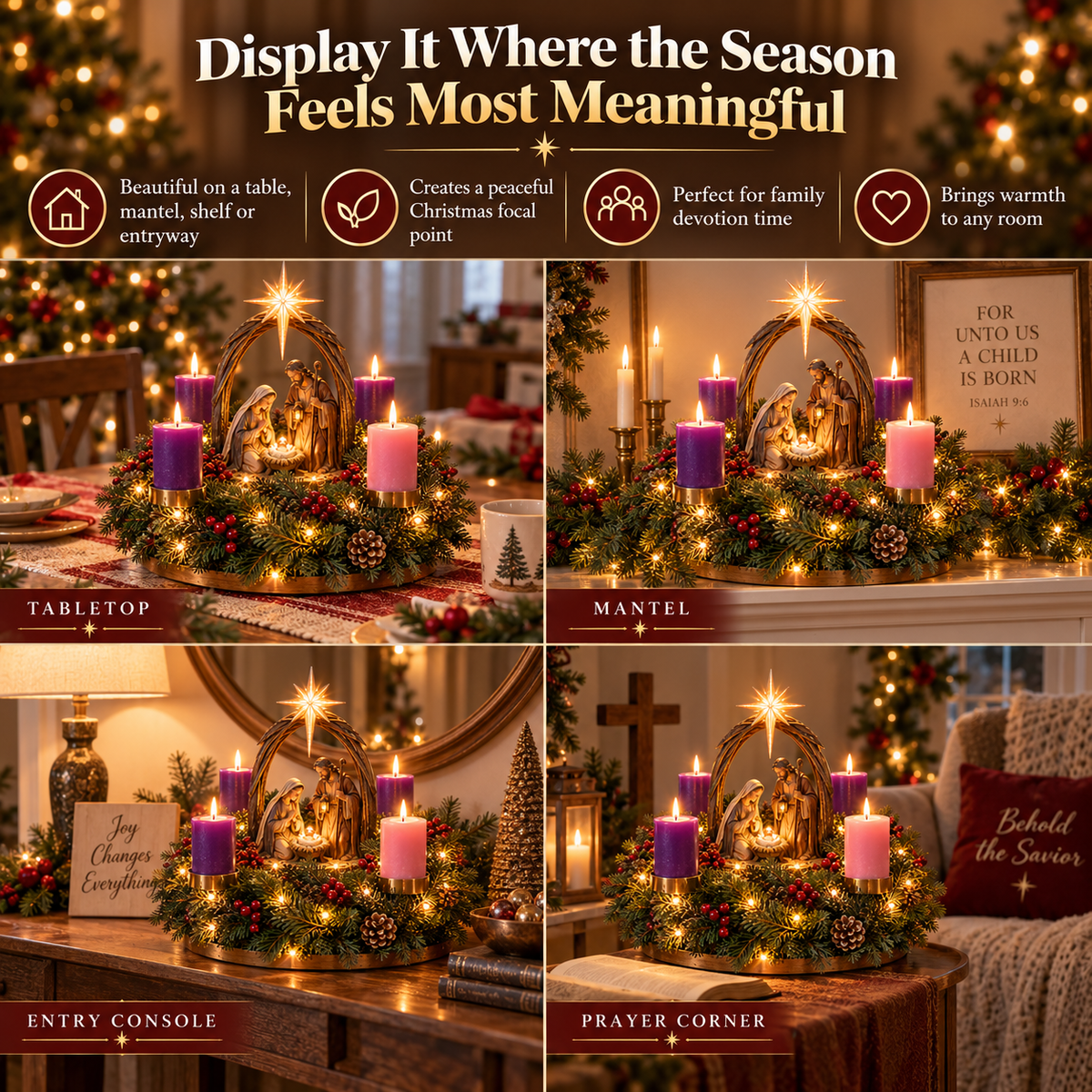 🔥  New Arrival — 30K+ Sold！👼Lighted Nativity Advent Wreath – A Sacred 4-Week Christmas Tradition🕯️