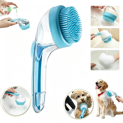 Multifunctional Press Liquid Dispensing Pet Bath Brush Soft Silicone Bristles Dog Cat Shower Grooming Brush Hanging Design Easy Clean Pet Washing Tool