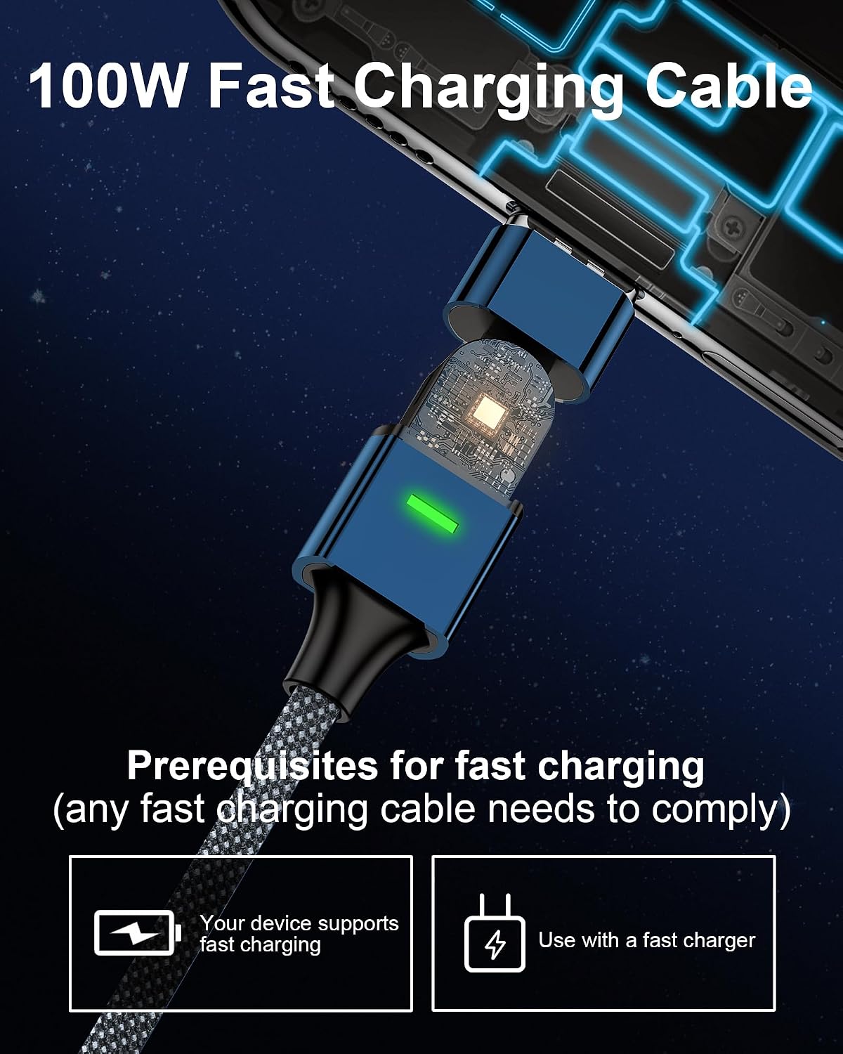 ⚡ 100W Magnetic Fast Charging Cable 🔄 180° Swivel Elbow for Gaming & Laptops