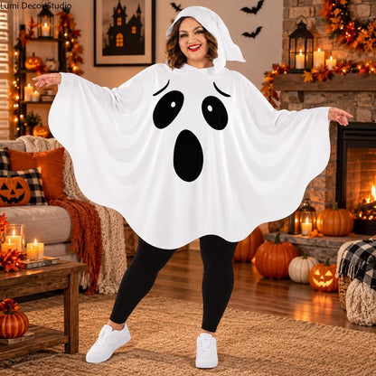 Adult White Hooded Full-Cover Ghost Halloween Costume