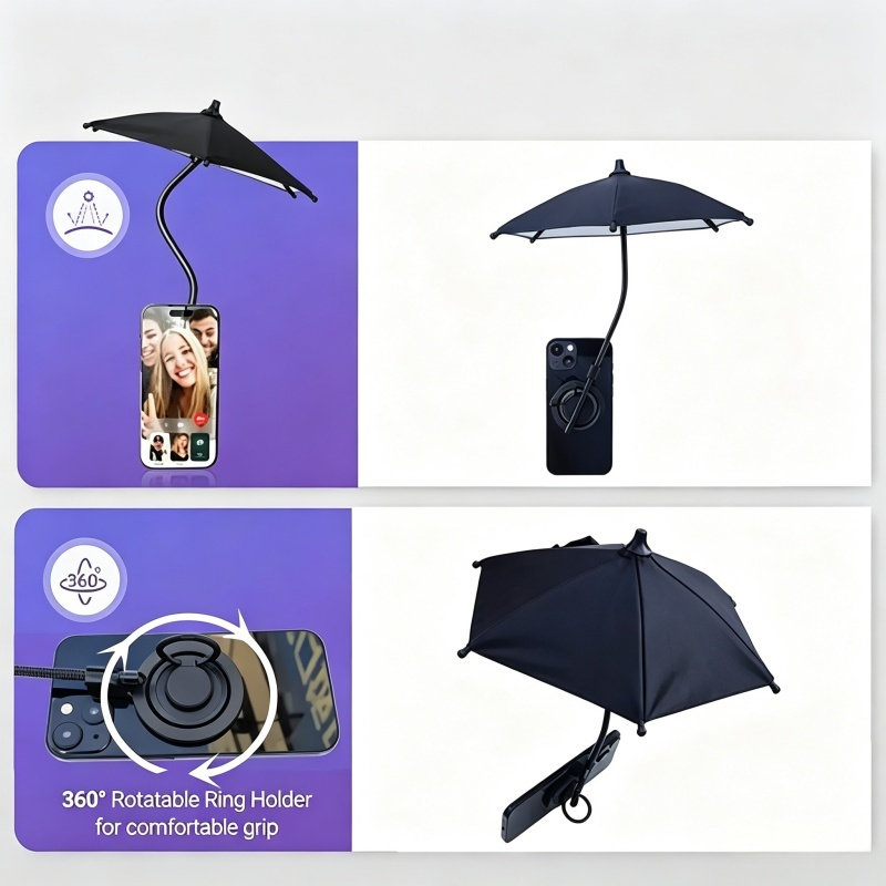 Portable Magnetic Phone Umbrella 360° Rotate UV Sun Protection Phone Holder