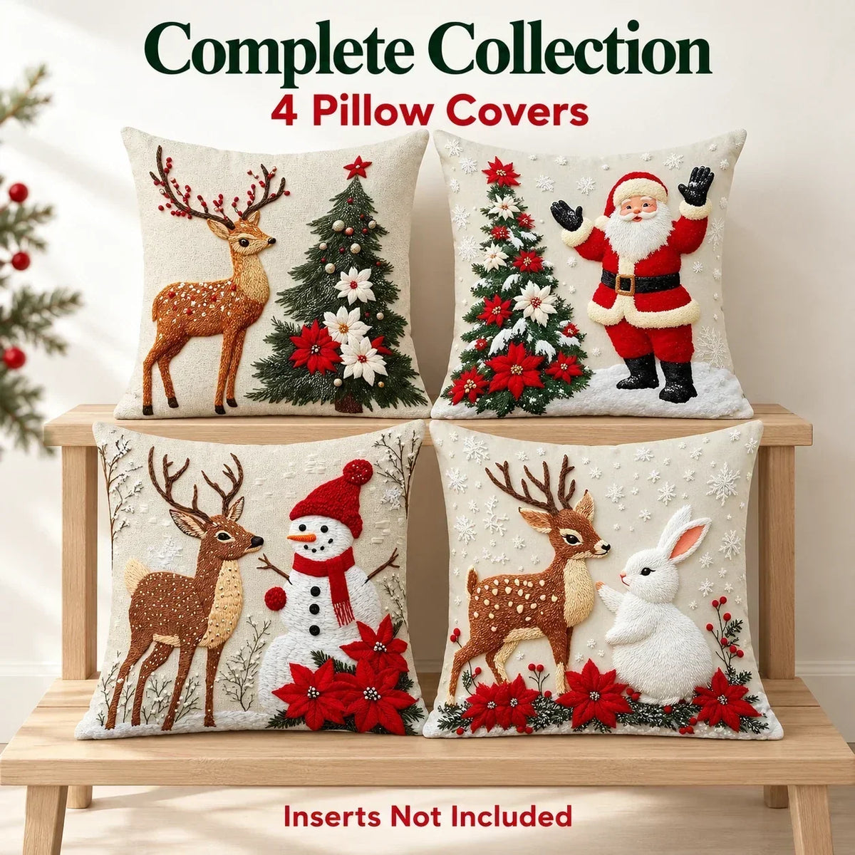 🎄 Christmas Pillow Covers 4-Piece Set — Festive Sofa Makeover