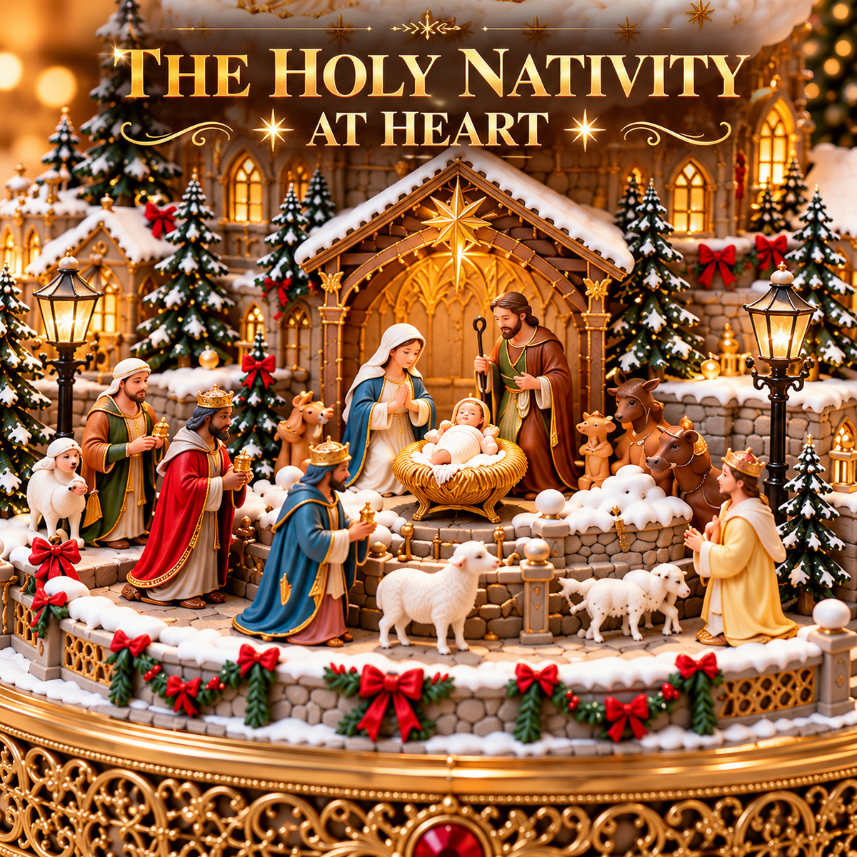👼 Rotating Angel Choir Nativity Village | Lighted Christmas Centerpiece