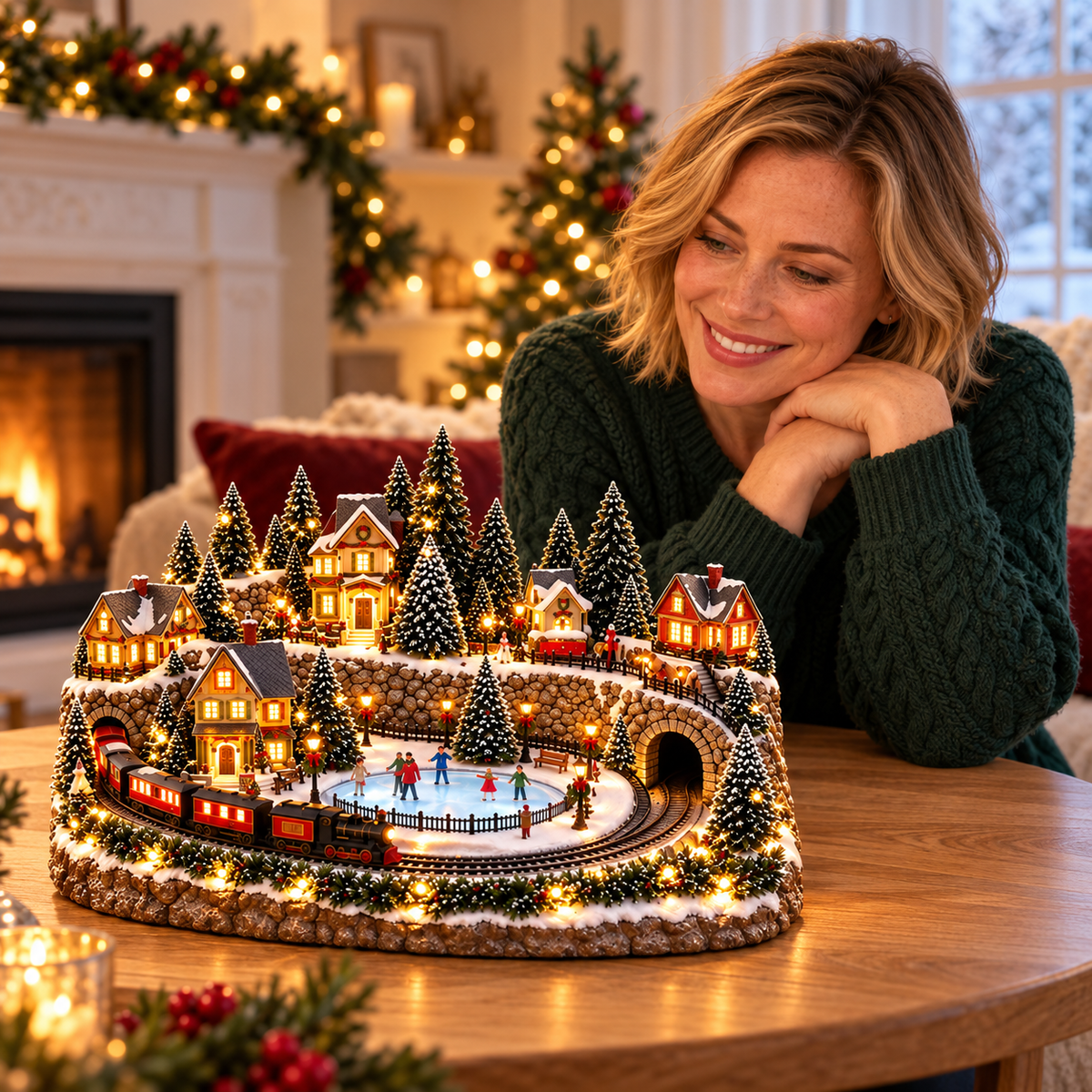 🚂🎄 Whimsical Light-Up Christmas Village — Animated Holiday Tabletop Decor