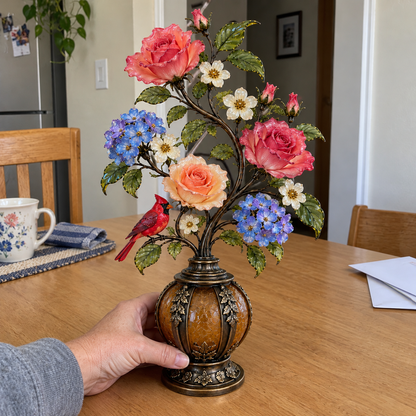 🌹The Secret Garden – Vintage Rose & Cardinal Table Lamp 🐦