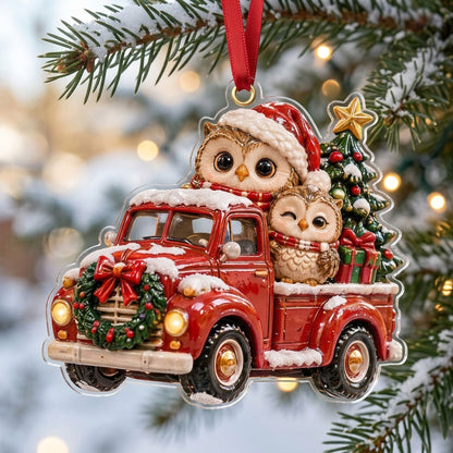 Owls In Red Pickup Truck XR1710051CL Christmas Ornament