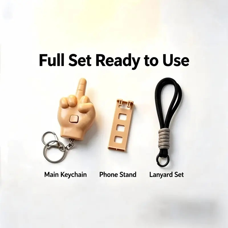 👆 Funny Pop-Up Gesture Keychain – Phone Stand & Lanyard Set 🔑📱