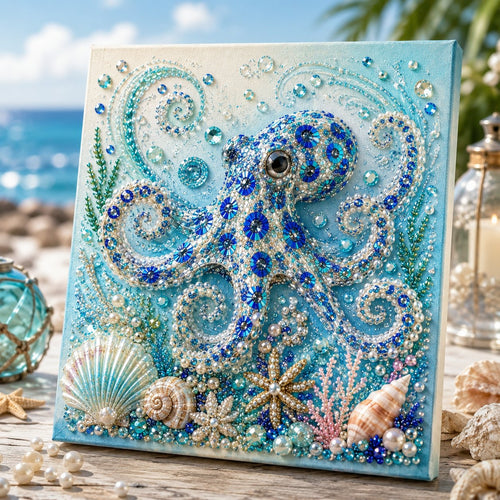 Completed blue octopus ocean pearl art design
