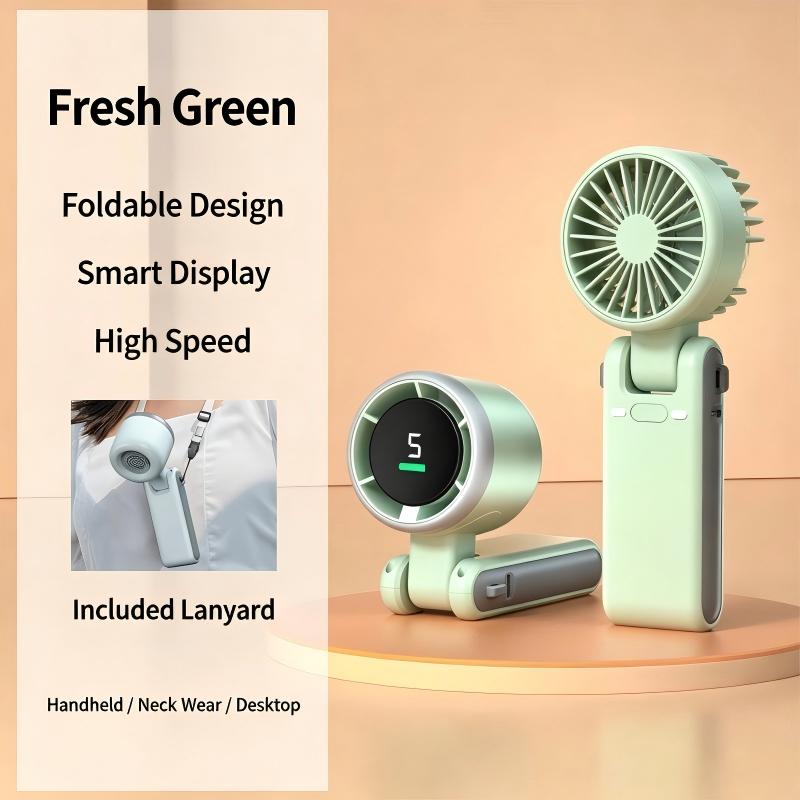High Speed Turbo Handheld Fan with Digital Display Foldable Neck Hanging USB Rechargeable