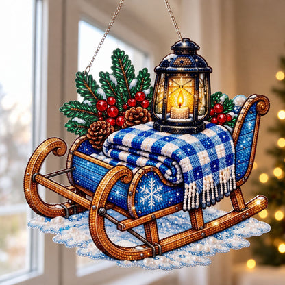 Cozy Winter Sleigh Diamond Art Ornament Kit – Sparkling DIY Christmas Hanging Decor