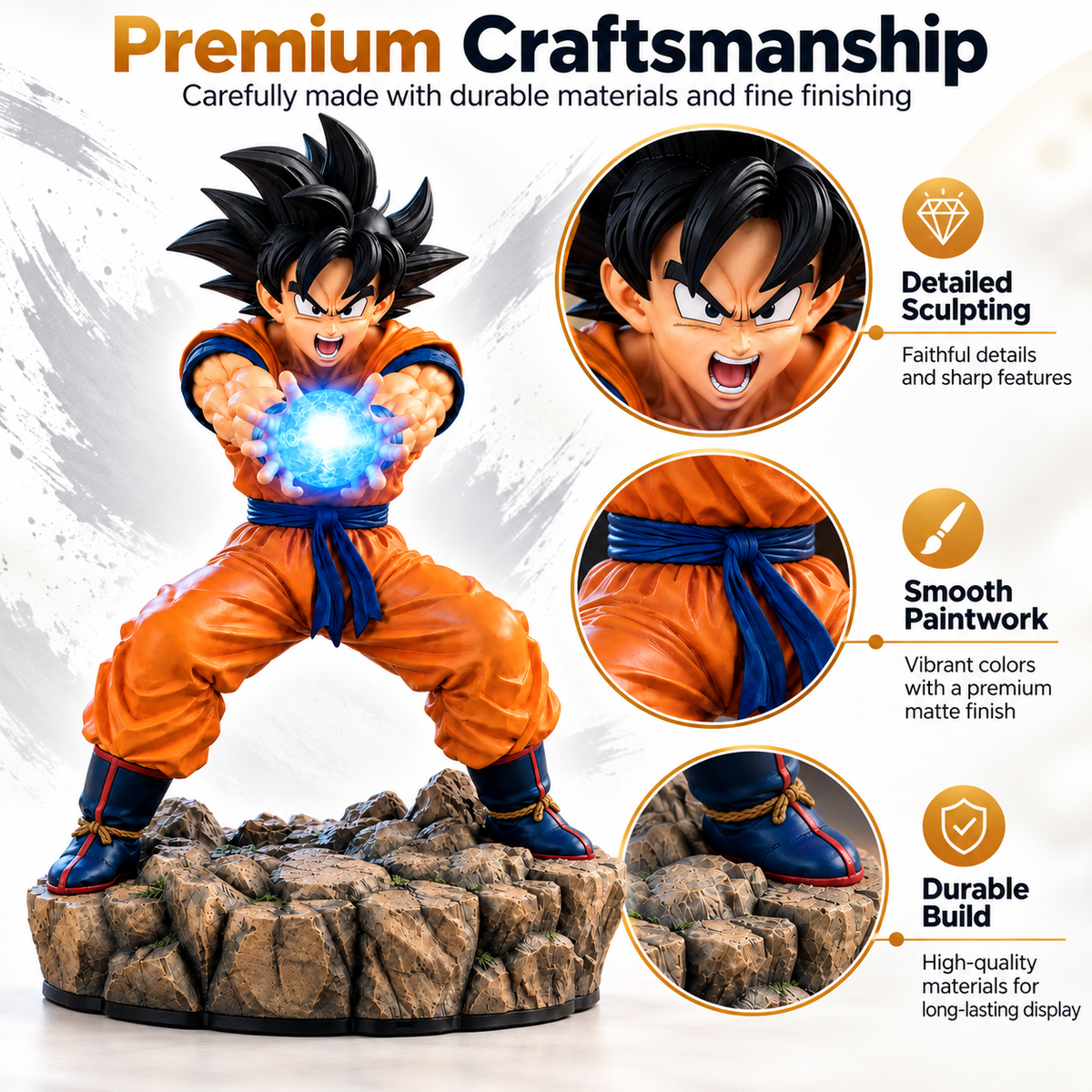 ⚡ Epic Energy Battle Figure – Dynamic Collectible Statue with Glowing Power Effect & Rocky Display Base