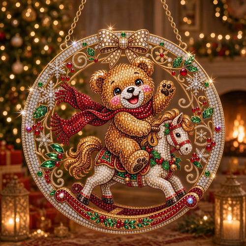 Christmas Teddy Bear Rocking Horse Diamond Art Hanging Ornament Kit