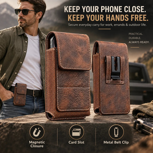 🔥 Early Black Friday Deal –Men’s Waist Phone Pouch with Magnetic Closure, Card Slot & Metal Belt Clip