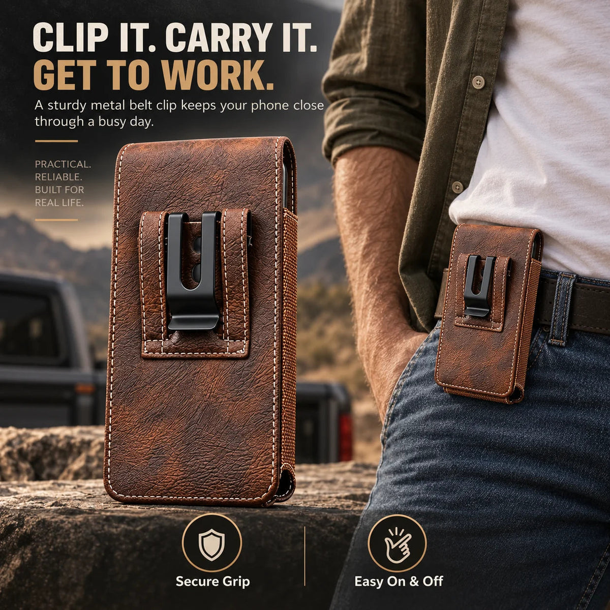 🔥 Early Black Friday Deal –Men’s Waist Phone Pouch with Magnetic Closure, Card Slot & Metal Belt Clip