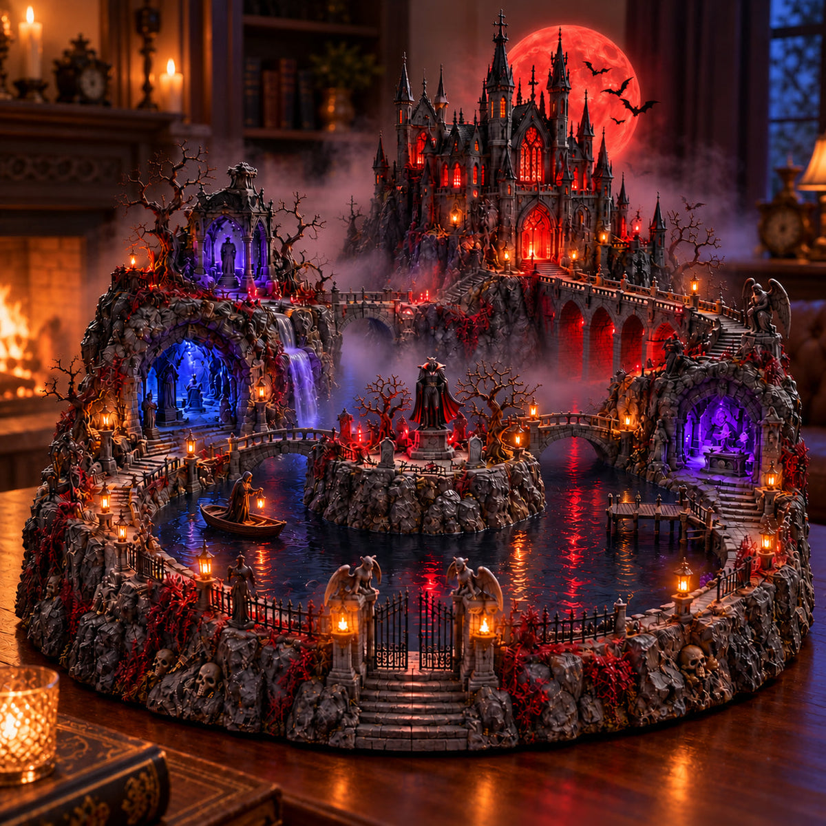 🔥 LAST DAY 49% OFF 🔥Crimson Moon Haunted Castle – Lighted Gothic Halloween Village🦇