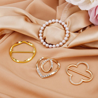 4 Counts Women's Fashion Metal Shirt Clips, Shape-Including Round and Heart Designs 🧷