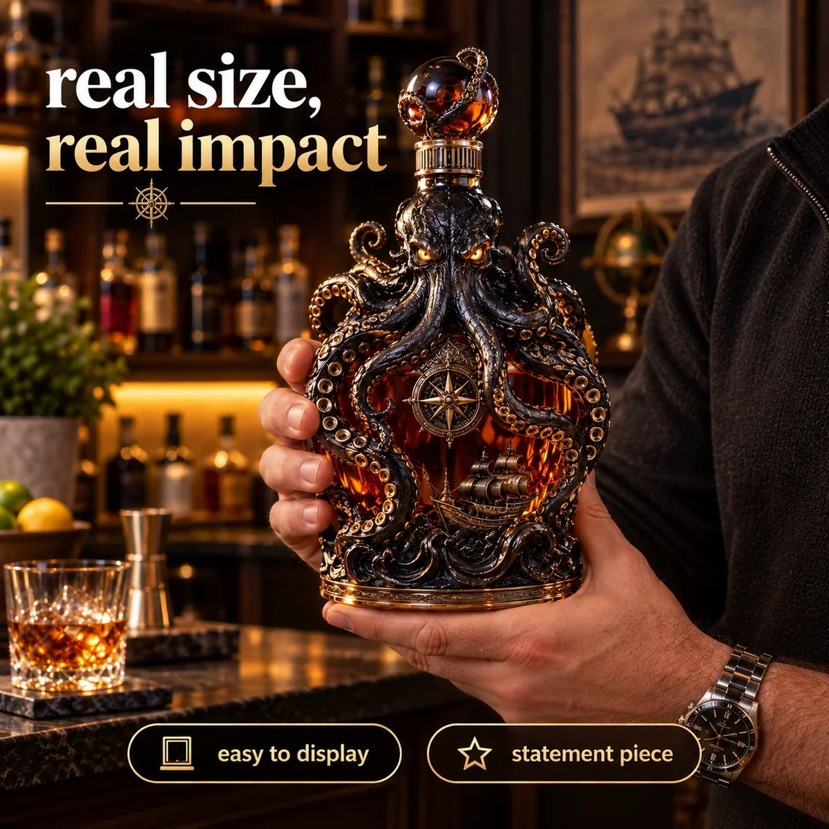 🔥LAST DAY 49% OFF -🐙kraken Voyage Octopus Whiskey Decanter | Gothic Nautical Bar Centerpiece