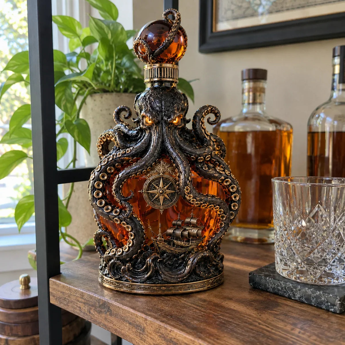 🔥LAST DAY 49% OFF -🐙kraken Voyage Octopus Whiskey Decanter | Gothic Nautical Bar Centerpiece