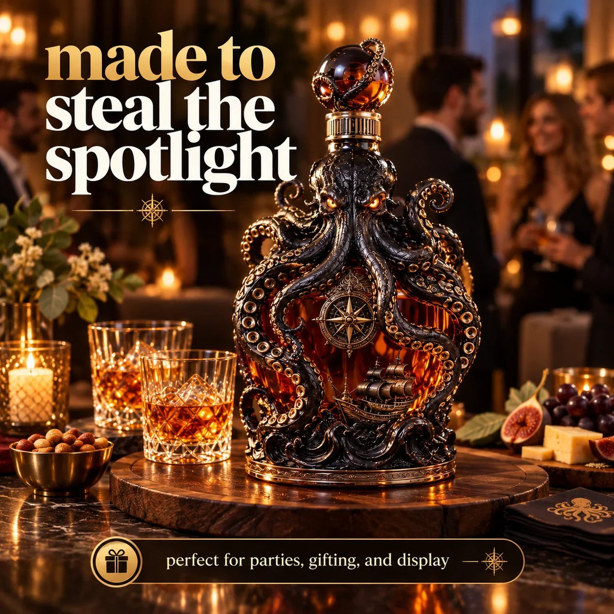 🔥LAST DAY 49% OFF -🐙kraken Voyage Octopus Whiskey Decanter | Gothic Nautical Bar Centerpiece