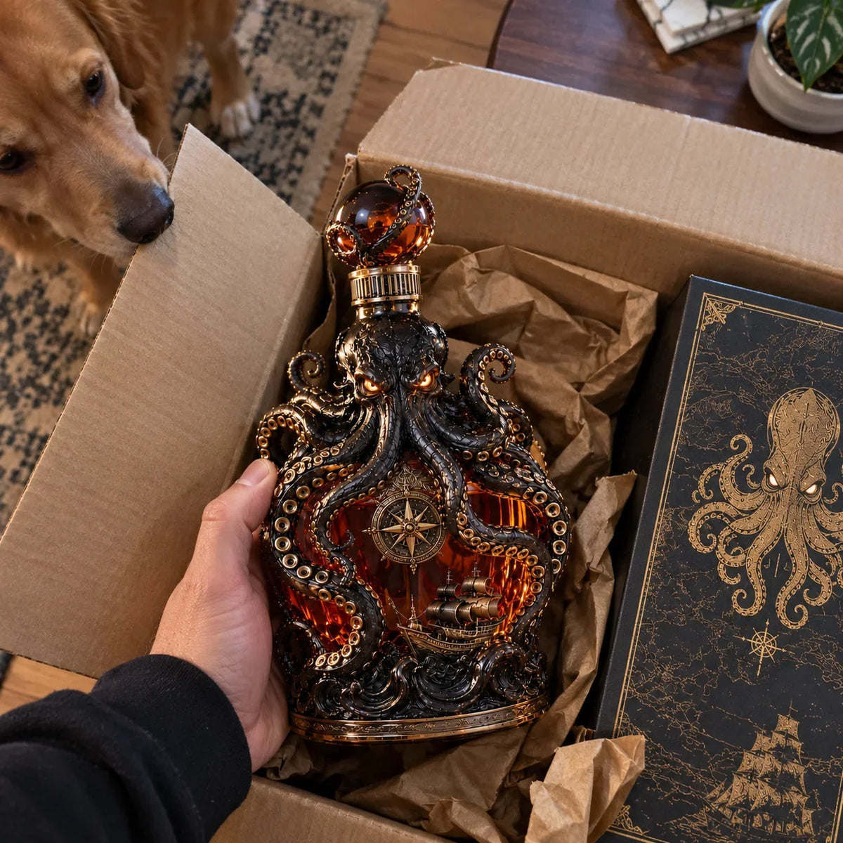 🔥LAST DAY 49% OFF -🐙kraken Voyage Octopus Whiskey Decanter | Gothic Nautical Bar Centerpiece