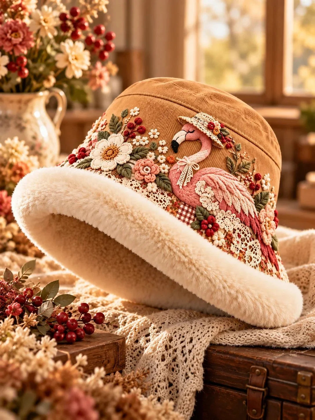 🌸 Women’s Cozy Plush-Lined Winter Bucket Hat – Floral & Animal Designs (📦Buy 2 Free Shipping)